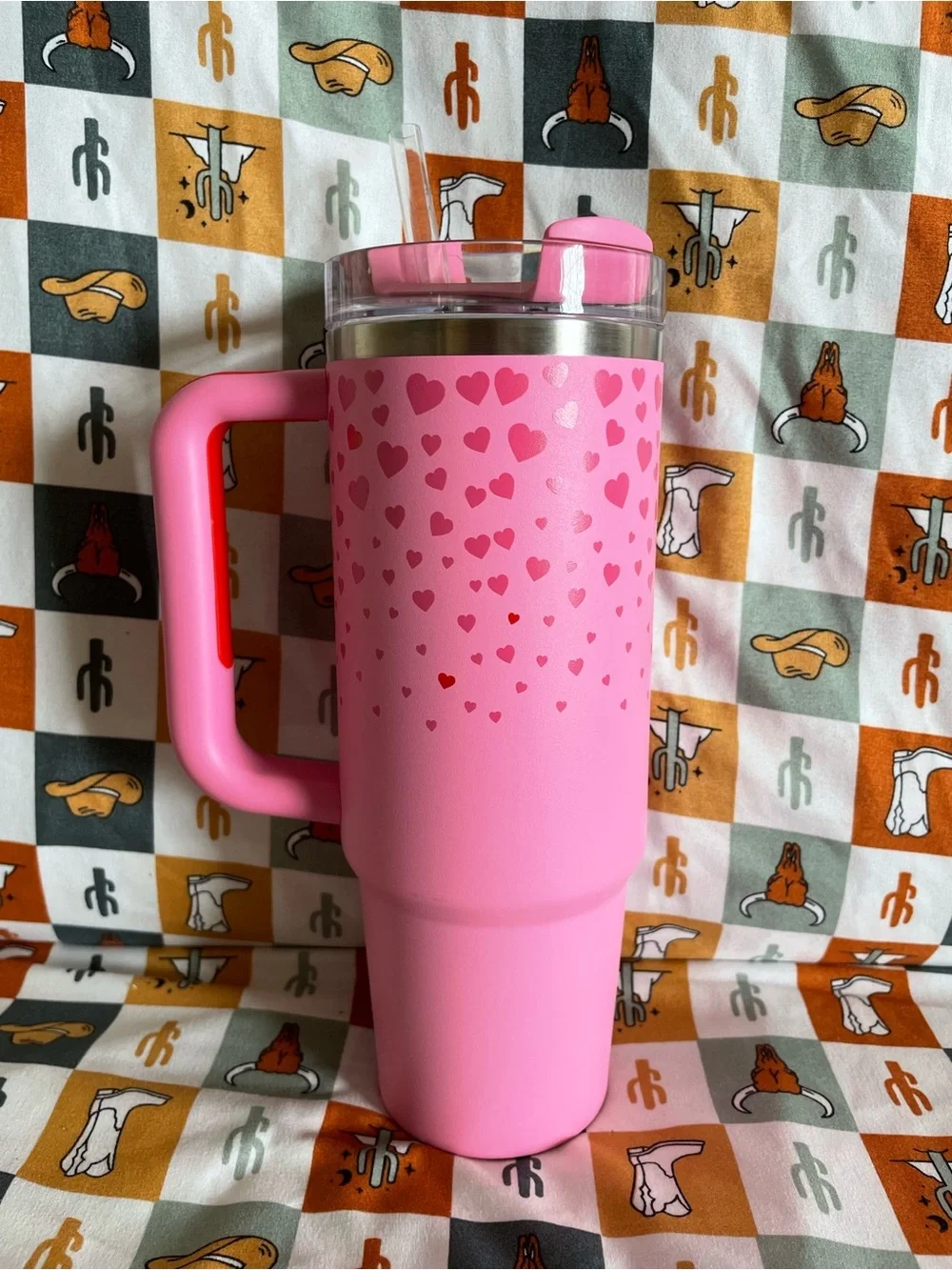 Stanley 30 oz Pink Heart Tumbler with Straw and Handle